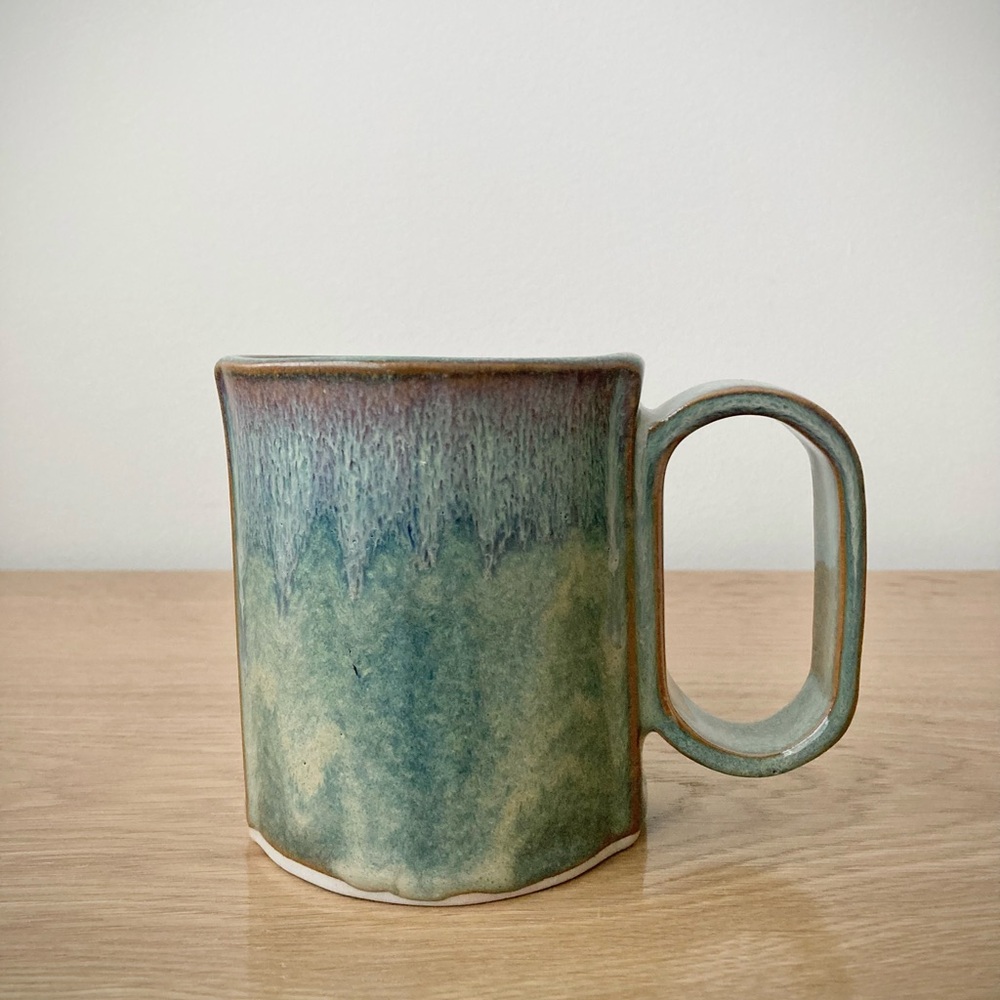 studio pottery artist signed rustic mug cup farmhouse cottage green blue brown - Picture 2 of 11